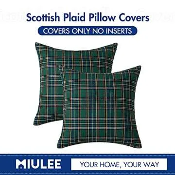 MIULEE Christmas Set of 2 Scottish Tartan Plaid Throw Pillow Covers Farmhouse Classic Decorative Square Cushion Cases for Decor Sofa Couch 20x20 Inch, Green