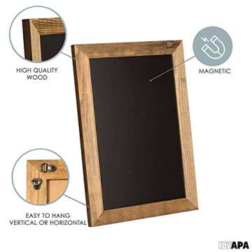 Ilyapa Rustic Wooden Magnetic Kitchen Chalkboard Sign - 12x16 Inch Brown Framed Wall Hanging Chalk Board for Farmhouse Decor, Wedding, Restaurant Menu & Home