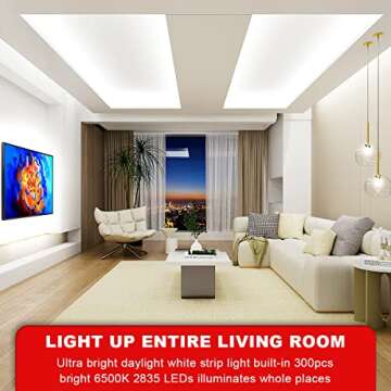 MY BEAUTY LIGHT White LED Strip Lights - Dimmable 16.4ft Indoor Flexible LED Lighting Kit for Home D...