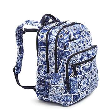 Vera Bradley Women's Cotton XL Campus Backpack, Island Tile Blue - Recycled Cotton, One Size