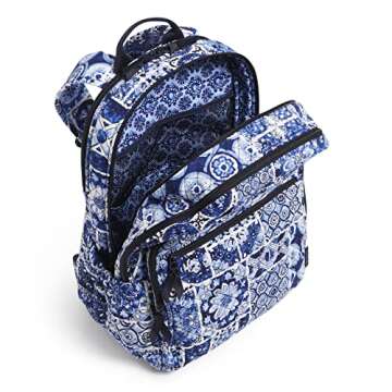 Vera Bradley Women's Cotton XL Campus Backpack, Island Tile Blue - Recycled Cotton, One Size