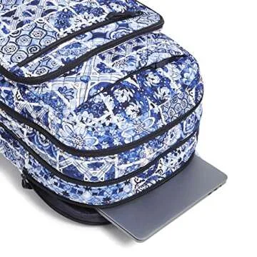 Vera Bradley Women's Cotton XL Campus Backpack, Island Tile Blue - Recycled Cotton, One Size