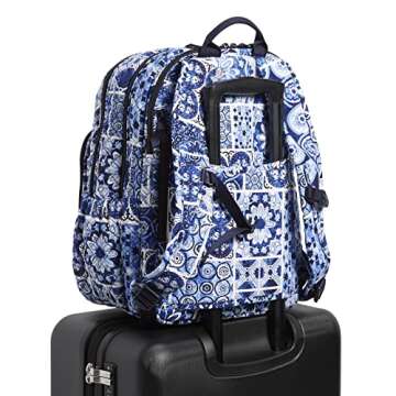 Vera Bradley Women's Cotton XL Campus Backpack, Island Tile Blue - Recycled Cotton, One Size