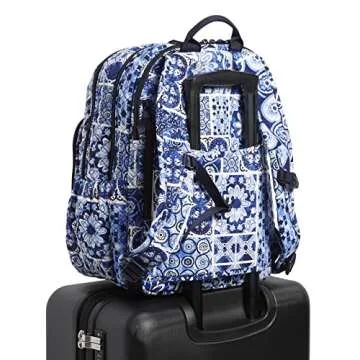 Vera Bradley Women's Cotton XL Campus Backpack, Island Tile Blue - Recycled Cotton, One Size