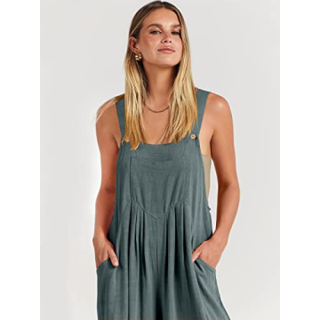 ANRABESS Womens Jumpsuits Overalls Wide Leg Casual Summer Outfits Linen Rompers Jumpers Sleeveless Straps 2025 Clothes Grey Blue Large