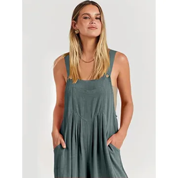 ANRABESS Womens Jumpsuits Overalls Wide Leg Casual Summer Outfits Linen Rompers Jumpers Sleeveless Straps 2025 Clothes Grey Blue Large