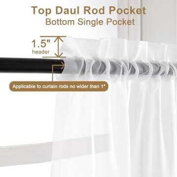 Chyhomenyc Extra Long White Sheer Curtains 120 Inches Long 2 Panels Set, Voile Window Drapes for Wedding Arch/Birthday Party/Hallway Window Guest Room, Each 42Wx120L in, 10FT, Set of 2, White