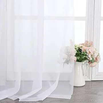 Chyhomenyc Extra Long White Sheer Curtains 120 Inches Long 2 Panels Set, Voile Window Drapes for Wedding Arch/Birthday Party/Hallway Window Guest Room, Each 42Wx120L in, 10FT, Set of 2, White