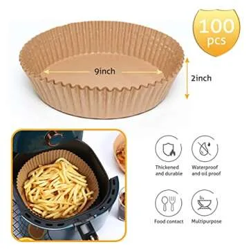 Ailun Air Fryer Paper Liners 9inch, 100PCS Non-Stick Parchment Paper,Oil Resistant,Disposable Food G...