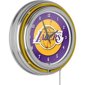 Los Angeles Lakers Neon Wall Clock - NBA Chrome Double Ring Design