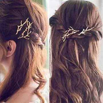 Vintage Antler Hair Clips for Women Girls Christmas Metal Tress Branch Gold Silver Deadwood Hairpin Bobby Barrettes Accessory HalloweenBirthday Present Twig Leaf Bride Headpiece Set 8pcs