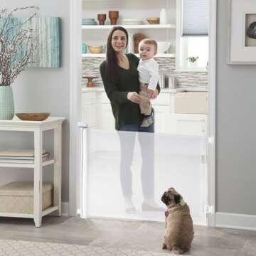 Fijinhom Retractable Baby Gate Indoor Outdoor Safety Gate for Baby and Dog Gate Extends to 71’’ Wide 35’’ Tall Child Safety Gate Mesh Gate for Stairs, Doorways,Hallways