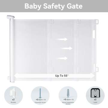 Fijinhom Retractable Baby Gate Indoor Outdoor Safety Gate for Baby and Dog Gate Extends to 71’’ Wide 35’’ Tall Child Safety Gate Mesh Gate for Stairs, Doorways,Hallways