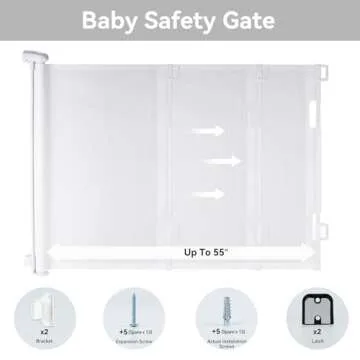 Fijinhom Retractable Baby Gate Indoor Outdoor Safety Gate for Baby and Dog Gate Extends to 71’’ Wide 35’’ Tall Child Safety Gate Mesh Gate for Stairs, Doorways,Hallways