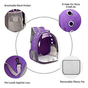 Henkelion Cat Backpack Carrier Bubble Carrying Bag, Small Dog Backpack Carrier for Small Medium Dogs Cats, Space Capsule Pet Carrier Dog Hiking Backpack, Airline Approved Travel Carrier - Purple