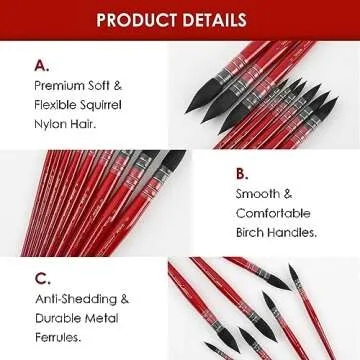 Grabie Professional Watercolor Paint Brushes, Mop Paintbrushes, 9 Pcs, Synthetic Squirrel Hair, Art Supplies for Painting, Great Watercolor Set for Artists, Amateur Hobbyists and Painting Lovers