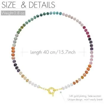 UNICHARMGL Beaded Necklace for Women, Boho Candy Gemstone Beads, Colorful Chunky Rainbow Stone Choker, Handmade Beach Jewelry, Trendy Cute Gifts