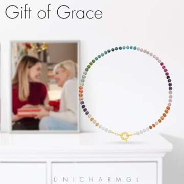 UNICHARMGL Beaded Necklace for Women, Boho Candy Gemstone Beads, Colorful Chunky Rainbow Stone Choker, Handmade Beach Jewelry, Trendy Cute Gifts