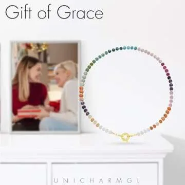 UNICHARMGL Beaded Necklace for Women, Boho Candy Gemstone Beads, Colorful Chunky Rainbow Stone Choker, Handmade Beach Jewelry, Trendy Cute Gifts