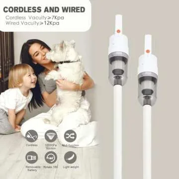 SIPPON Handheld Vacuum Cleaner, 2-in-1 Lightweight Stick Vacuum w/100W Powerful Motor & Led Display, Portable Hand held Vacuum for Home Hard Floor Carpet Pet Hair (White Cordless Plugless)