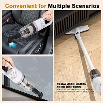 SIPPON Handheld Vacuum Cleaner, 2-in-1 Lightweight Stick Vacuum w/100W Powerful Motor & Led Display, Portable Hand held Vacuum for Home Hard Floor Carpet Pet Hair (White Cordless Plugless)
