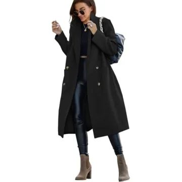 Saodimallsu Womens Trench Coat Winter Lapel Double Breasted Long Pea Coat Casual Work Office Overcoat with Pocket