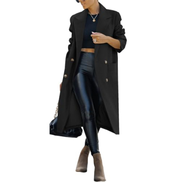 Saodimallsu Womens Trench Coat Winter Lapel Double Breasted Long Pea Coat Casual Work Office Overcoat with Pocket