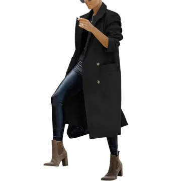 Saodimallsu Womens Trench Coat Winter Lapel Double Breasted Long Pea Coat Casual Work Office Overcoat with Pocket