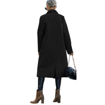 Saodimallsu Womens Trench Coat Winter Lapel Double Breasted Long Pea Coat Casual Work Office Overcoat with Pocket