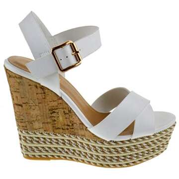 BAMBOO Choice 47 Womens Slingback Buckle Espadrille Wedge Platform Dress Sandals White 8