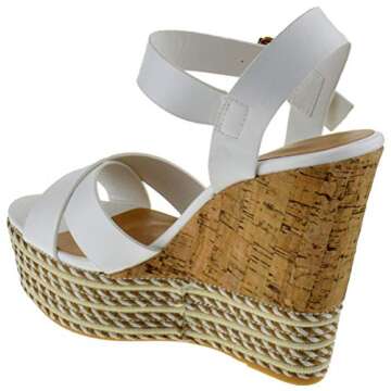 BAMBOO Choice 47 Womens Slingback Buckle Espadrille Wedge Platform Dress Sandals White 8