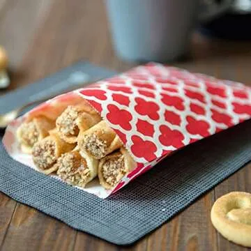 Restaurantware-7 x 5 Inch Cookie Bags, 100 Paper Treat Bags - Use As Party Favors Or Candy Bags, Red With Asian Monogram Paper Food Bags For Baked Goods, For Buffets Or Parties