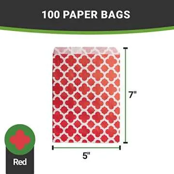 Restaurantware-7 x 5 Inch Cookie Bags, 100 Paper Treat Bags - Use As Party Favors Or Candy Bags, Red With Asian Monogram Paper Food Bags For Baked Goods, For Buffets Or Parties