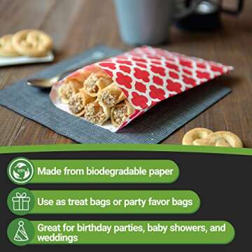 Restaurantware-7 x 5 Inch Cookie Bags, 100 Paper Treat Bags - Use As Party Favors Or Candy Bags, Red With Asian Monogram Paper Food Bags For Baked Goods, For Buffets Or Parties