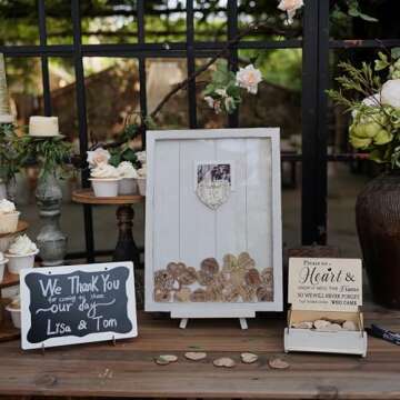 Y&K Homish Wedding Guest Book Alternative Rustic wedding decorations for reception wedding signs Antique White