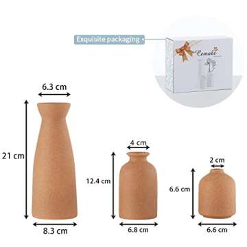 CEMABT Brown Ceramic vase Set-3 Small Flower vases for Decor,Modern Boho Farmhouse Home Decor,Decorative vase for Pampas Grass&Dried Flowers,idea Shelf,Table,Bookshelf ，Entryway- Distressed