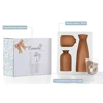 CEMABT Brown Ceramic vase Set-3 Small Flower vases for Decor,Modern Boho Farmhouse Home Decor,Decorative vase for Pampas Grass&Dried Flowers,idea Shelf,Table,Bookshelf ，Entryway- Distressed