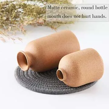 CEMABT Brown Ceramic vase Set-3 Small Flower vases for Decor,Modern Boho Farmhouse Home Decor,Decorative vase for Pampas Grass&Dried Flowers,idea Shelf,Table,Bookshelf ，Entryway- Distressed