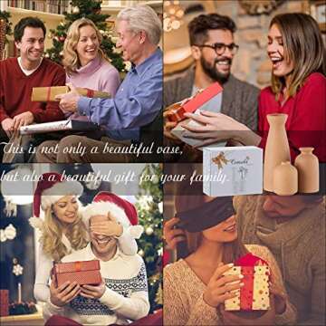 CEMABT Brown Ceramic vase Set-3 Small Flower vases for Decor,Modern Boho Farmhouse Home Decor,Decorative vase for Pampas Grass&Dried Flowers,idea Shelf,Table,Bookshelf ，Entryway- Distressed