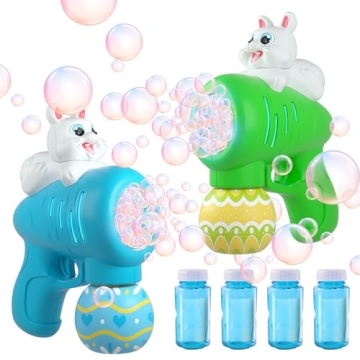Shemira Easter Bubble Gun for Kids - Bunny Bubble Machine Set, 2 Pack