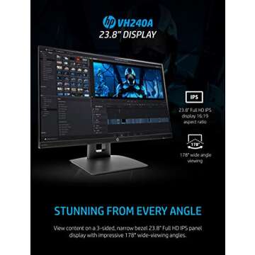 HP VH240a 23.8-Inch Full HD 1080p IPS LED Monitor with Built-In Speakers and VESA Mounting, Rotating Portrait & Landscape, Tilt, and HDMI & VGA Ports (1KL30AA) - Black