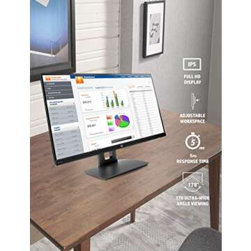 HP VH240a 23.8-Inch Full HD 1080p IPS LED Monitor with Built-In Speakers and VESA Mounting, Rotating Portrait & Landscape, Tilt, and HDMI & VGA Ports (1KL30AA) - Black