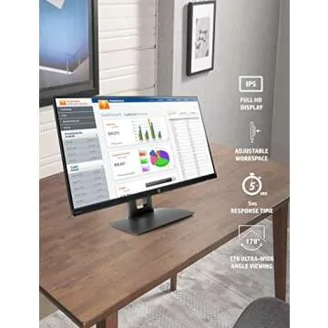 HP VH240a 23.8-Inch Full HD 1080p IPS LED Monitor with Built-In Speakers and VESA Mounting, Rotating Portrait & Landscape, Tilt, and HDMI & VGA Ports (1KL30AA) - Black