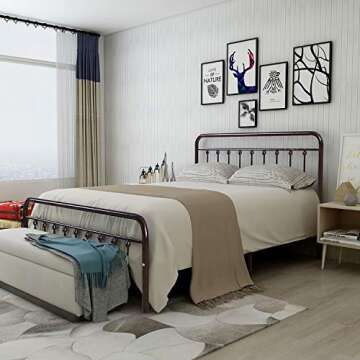 HOMERECOMMEND Metal Bed Frame Queen Size Steel Slats Platform Base Box Spring Replacement Foundation...