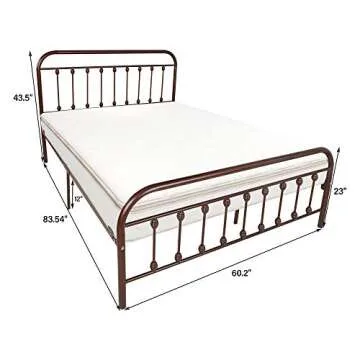 HOMERECOMMEND Metal Bed Frame Queen Size Steel Slats Platform Base Box Spring Replacement Foundation with Headboards & Heavy Duty Steel Slats for Living Room Guest Room