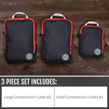 TRIPPED Travel Gear Compression Packing Cubes for Travel - Luggage and Backpack Organizer Packaging Cubes for Clothes (Grey and Orange, 3 Piece Set)