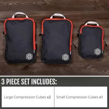 TRIPPED Travel Gear Compression Packing Cubes for Travel - Luggage and Backpack Organizer Packaging Cubes for Clothes (Grey and Orange, 3 Piece Set)