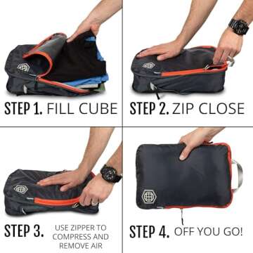 TRIPPED Travel Gear Compression Packing Cubes for Travel - Luggage and Backpack Organizer Packaging Cubes for Clothes (Grey and Orange, 3 Piece Set)