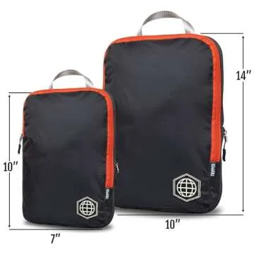 TRIPPED Travel Gear Compression Packing Cubes for Travel - Luggage and Backpack Organizer Packaging Cubes for Clothes (Grey and Orange, 3 Piece Set)