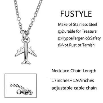 FUSTMW Airplane Necklace Aircraft Pendant Flight Attendant Jewelry Pilot Gifts for Aviation Traveler...